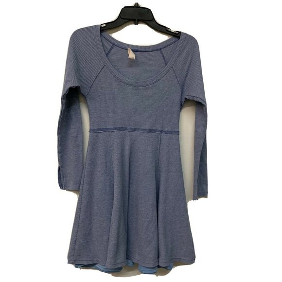 Altar'd State Womens Blue Waffle Knit Fit & Flare Stretch Dress - Picture 1 of 4